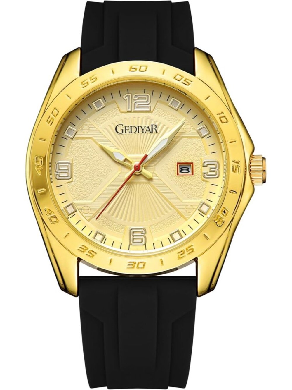 Men's Black And Gold Analog Quartz Stylish Waterproof Silicone Band Wrist Watch